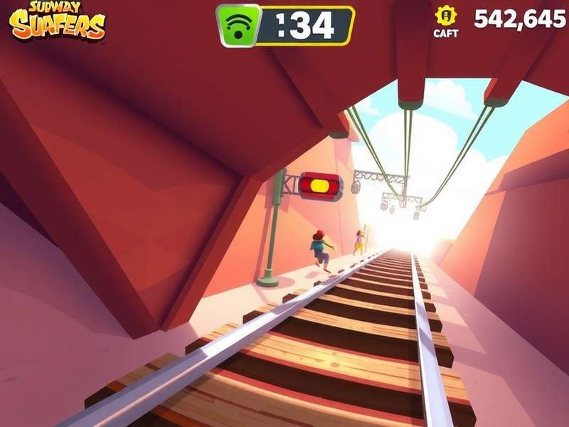 Subway Surfers online gameplay screenshot showing characters running on train tracks