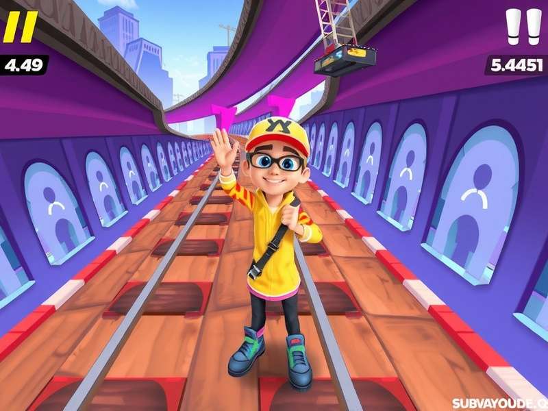 Subway Surfers gameplay scene showing character running on subway tracks