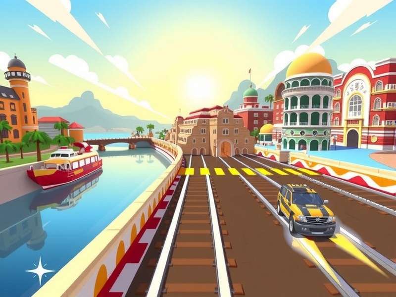 Subway Surfers Monaco gameplay scene showing characters running along the Monaco coast