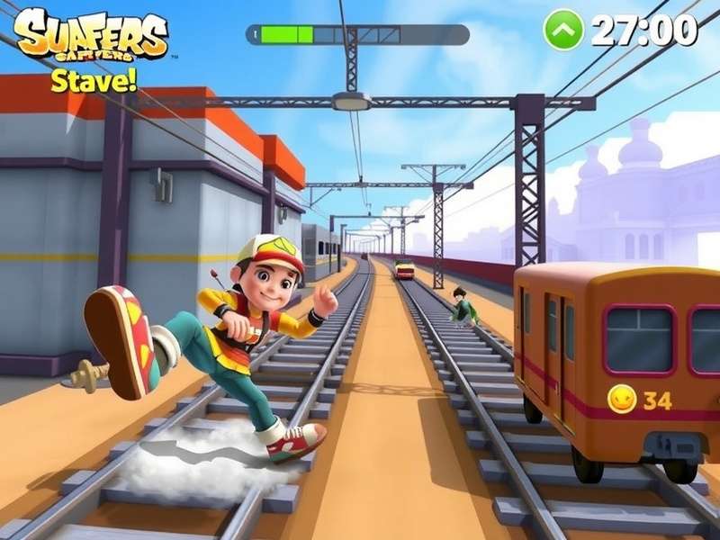 Subway Surfers gameplay screenshot showing characters running on subway tracks