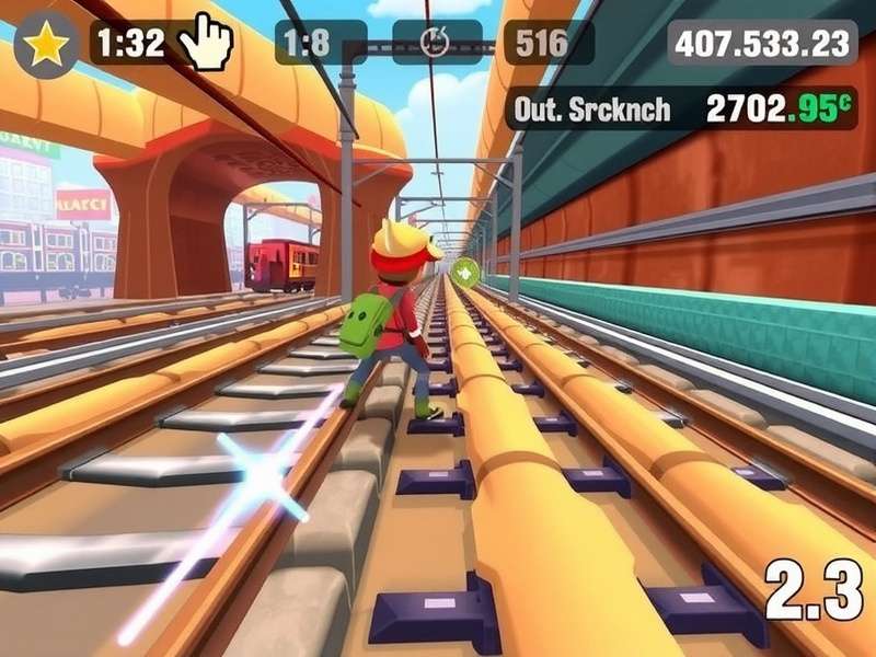 Subway Surfers gameplay screenshot showing character running on tracks