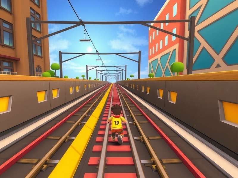 Subway Surfers gameplay screenshot showing Jake running on train tracks
