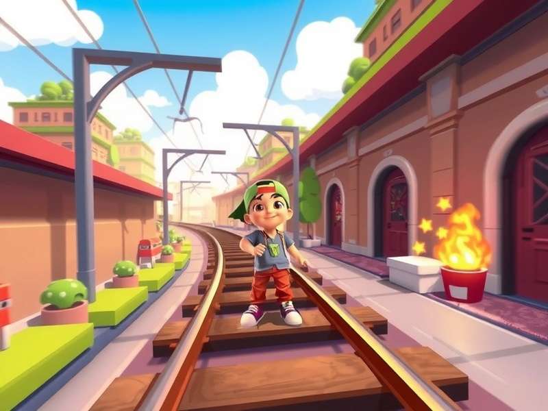 Colorful urban subway scene with graffiti, reminiscent of Subway Surfers game environment