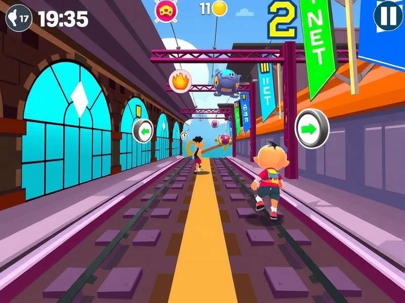 Subway Surfers gameplay screenshot showing Jake running on subway tracks