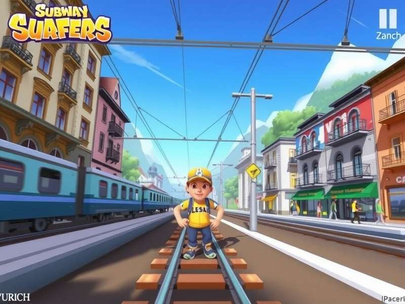 Subway Surfers Zurich gameplay scene with characters running in Zurich streets