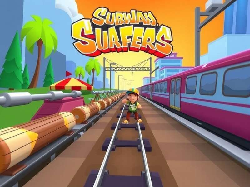 Subway Surfers gameplay showing Jake dodging a train