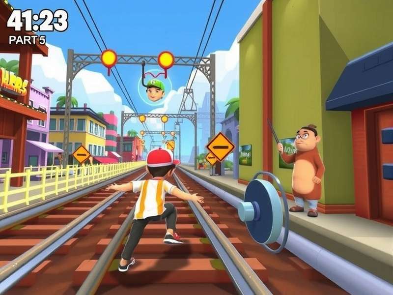Subway Surfers gameplay screenshot showing Jake surfing on a hoverboard