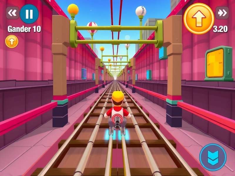 Subway Surfers gameplay screenshot showing Jake running on train roofs with colorful graffiti