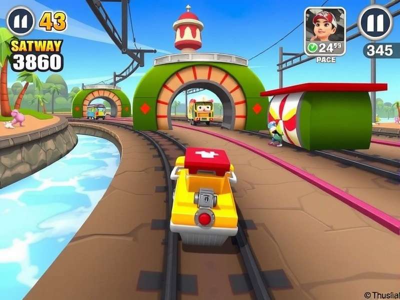 Subway Surfers gameplay scene with characters running on subway tracks