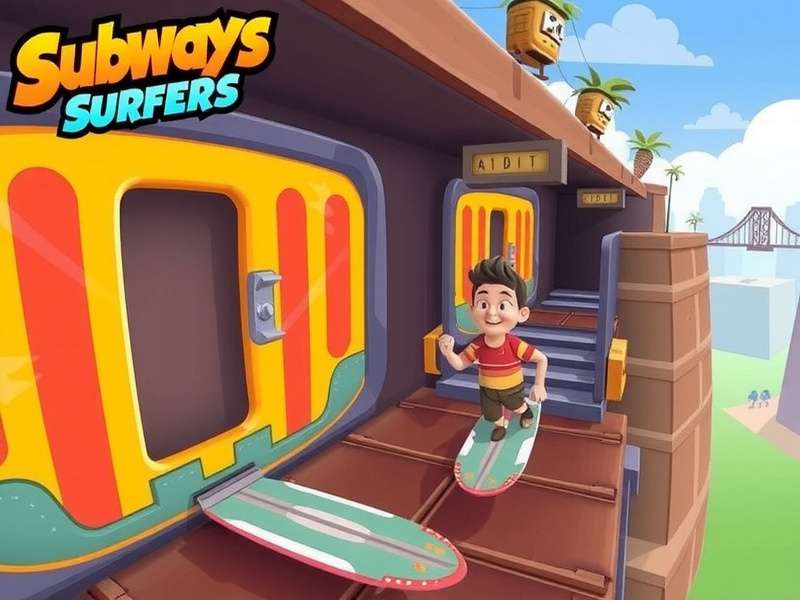 Subway Surfers main characters Jake, Tricky, and Fresh running on subway tracks