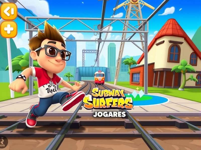 Subway Surfers Jogar gameplay screenshot showing characters running on train tracks