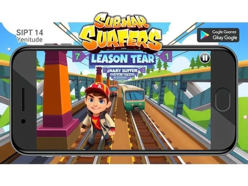 Dynamic gameplay screenshot of Subway Surfers showing characters running on subway tracks