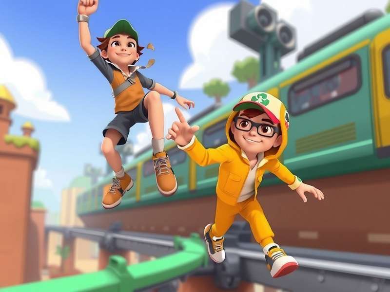 Subway Surfers character wearing the iconic Yellow Suit in mid-air jump