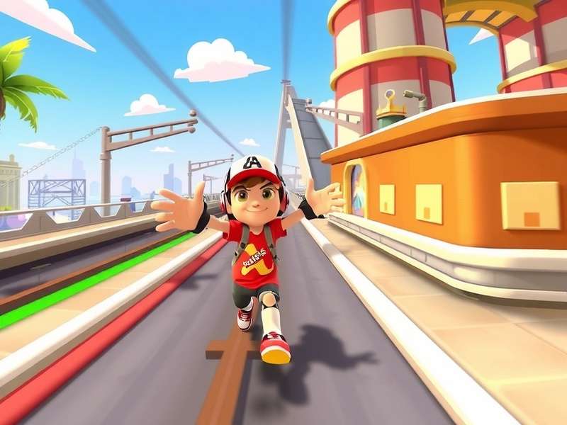 Subway Surfers gameplay screenshot showing characters running on subway tracks with hoverboard