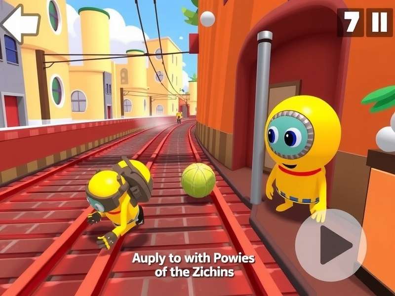The Yellow Suit character performing a super jump over a train in Subway Surfers