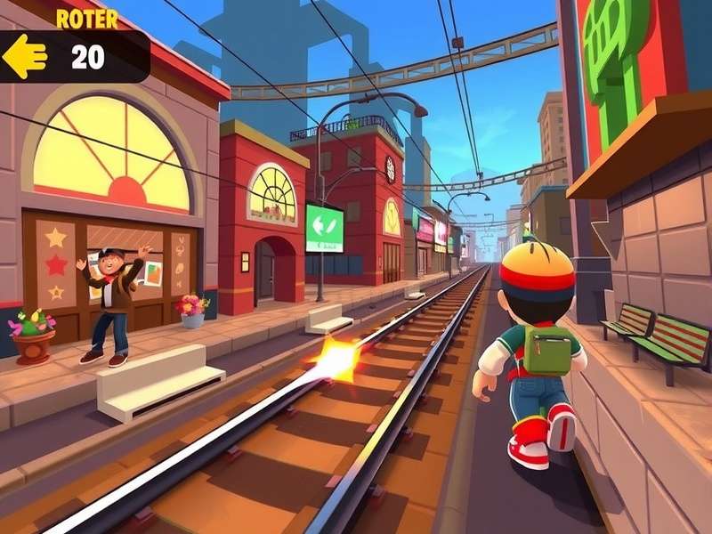 Dynamic action scene of Subway Surfers gameplay with characters running on subway tracks
