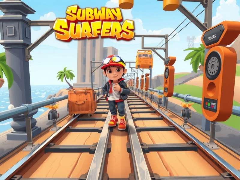 Subway Surfers game scene with characters running on tracks