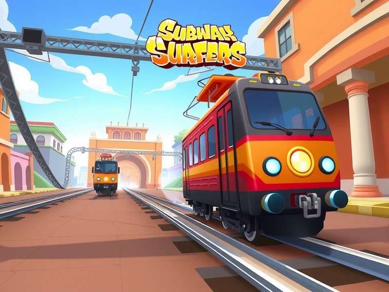 Subway Surfers Jouabilit – Dynamic gameplay scene with Jake dashing through trains and obstacles