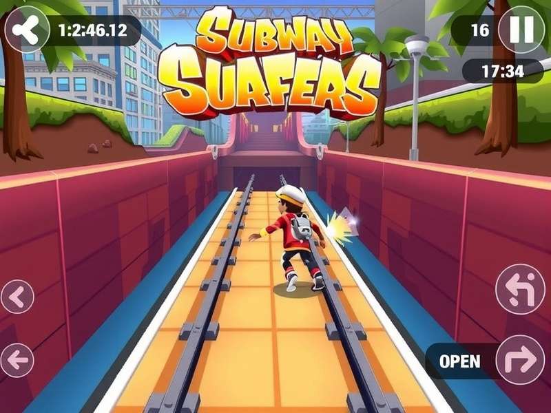 Subway Surfers gameplay scene with characters running on railway tracks
