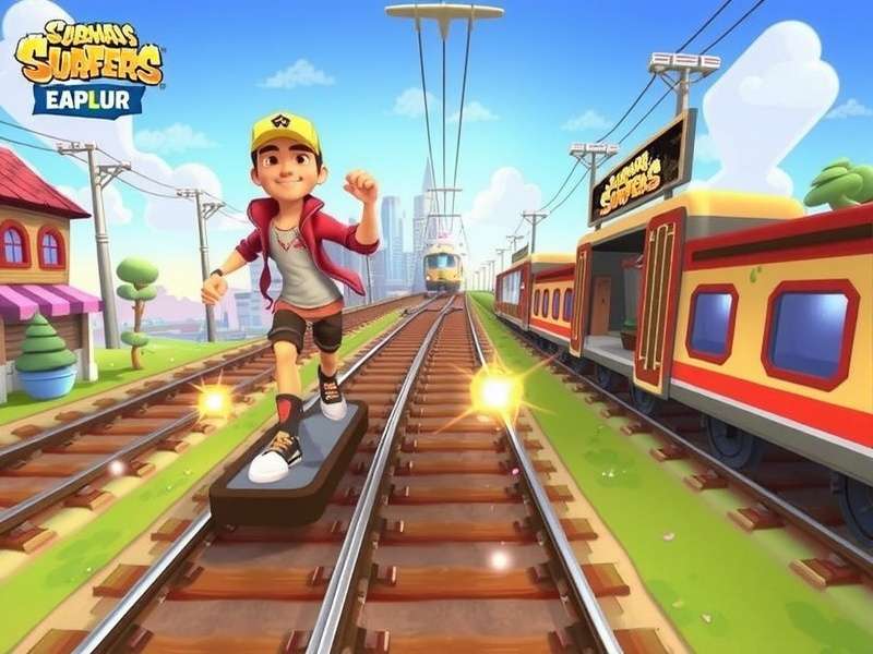 Subway Surfers Gameplay Vertical action scene with characters running on vertical tracks, coins and power-ups visible