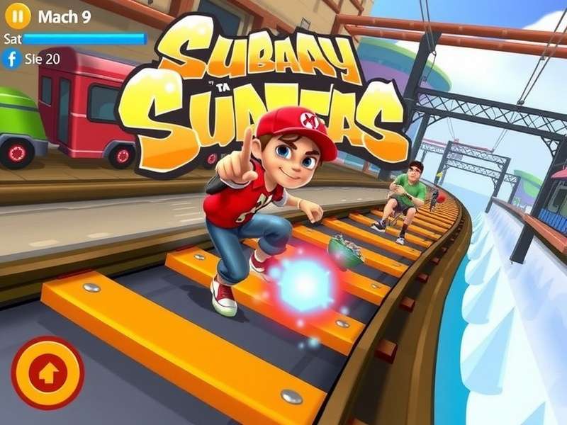 Subway Surfers Game Online gameplay showing Jake running on train tracks