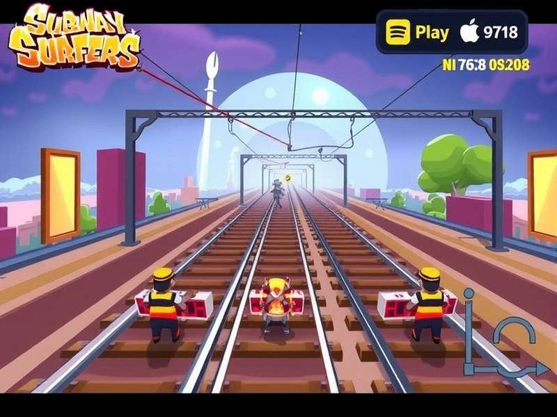 Subway Surfers GIF featuring Jake running through the Mumbai track with trains and coins in motion