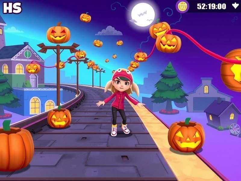Subway Surfers Girl Halloween edition — Jake and friends in spooky costumes running through haunted tracks