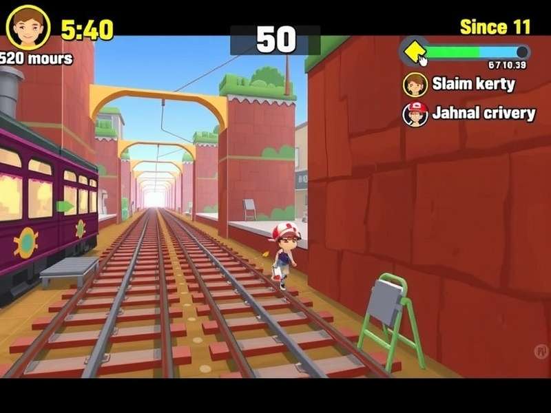 Subway Surfers gameplay running through colorful subway tracks with Jake and friends