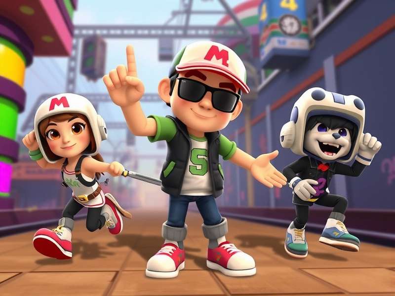 Subway Surfers 2012 characters including Jake, Tricky, Fresh and Spike running on railway tracks