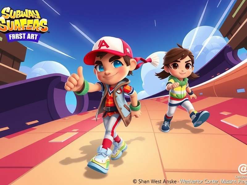 Subway Surfers characters art montage featuring Jake, Tricky, and other iconic runners in dynamic graffiti style