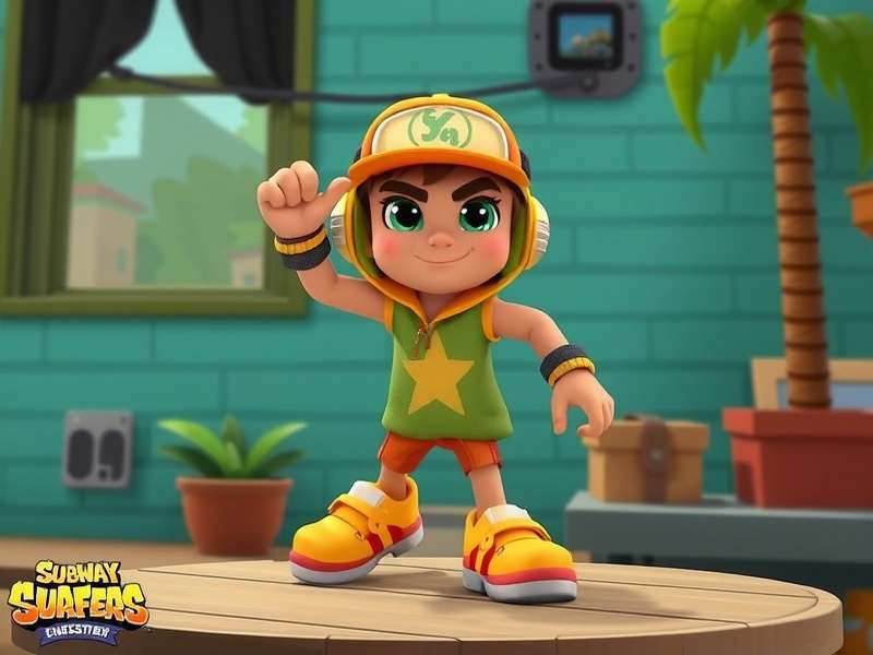 Subway Surfers Character Jake running through the subway with graffiti style