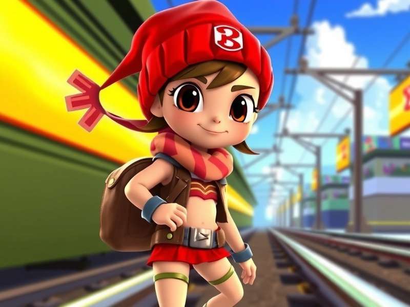 Subway Surfers Girl Red Beanie character running through city tracks